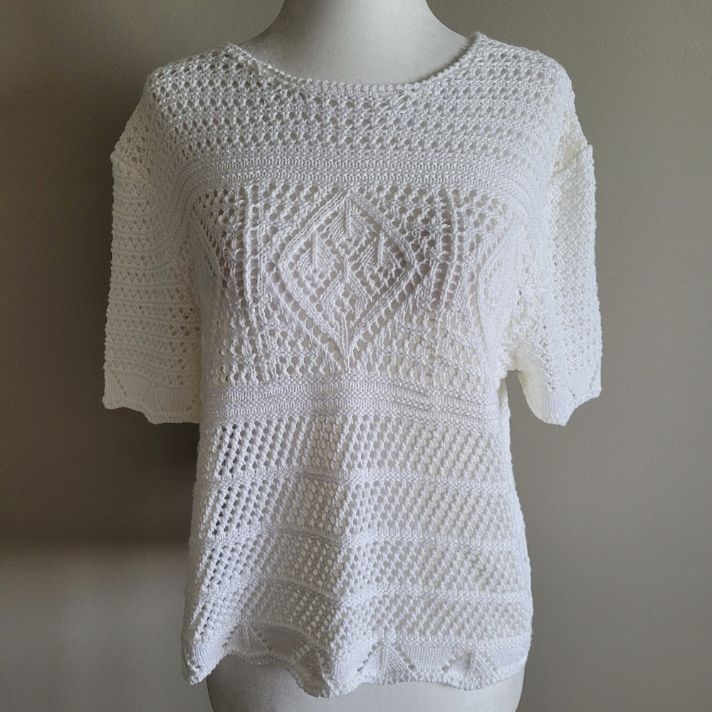 Topshop loose-knit short sleeve sweater, white, Size 8